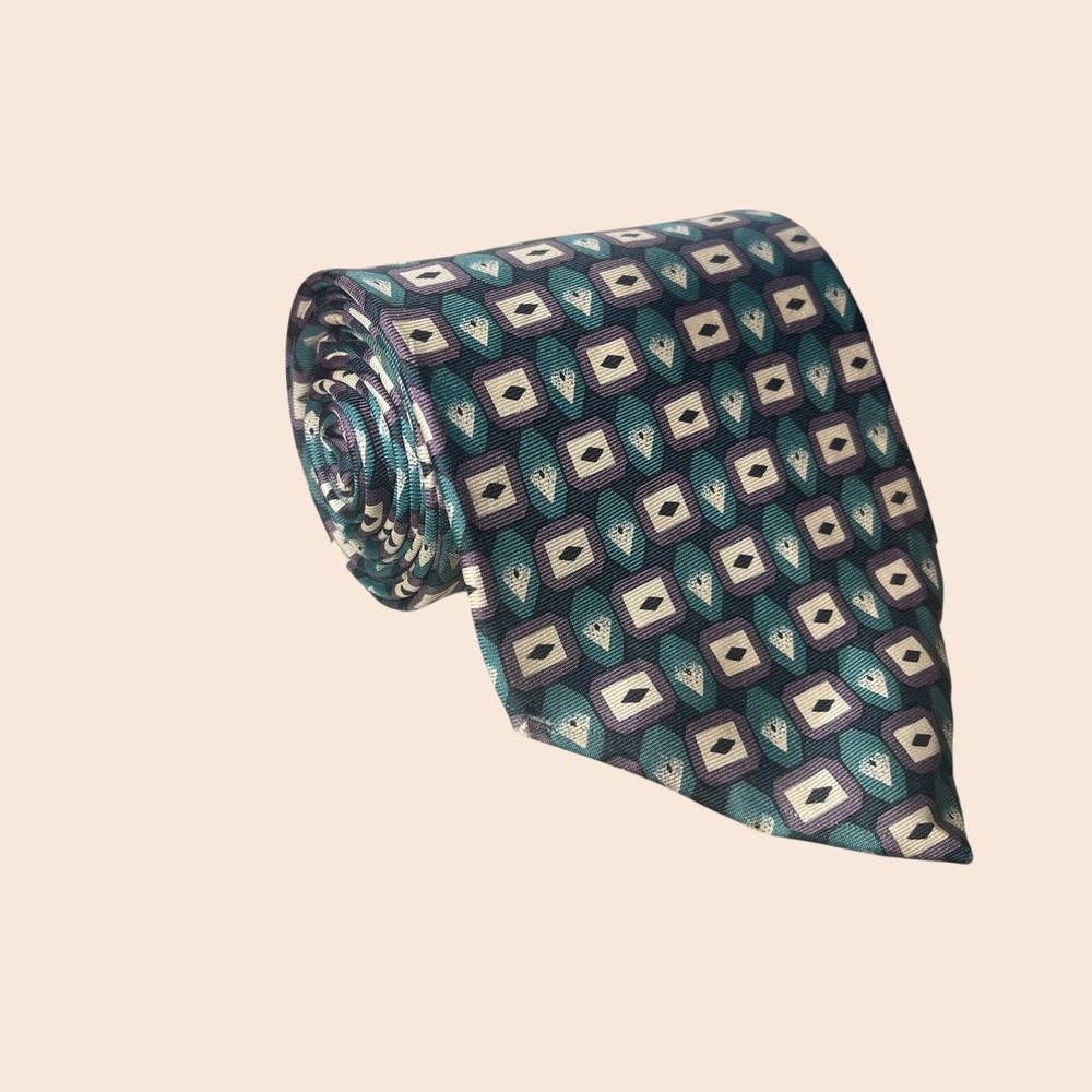 Oscar de la Renta Silk Neckwear‎ Couture Collection Geometric Pattern Tie